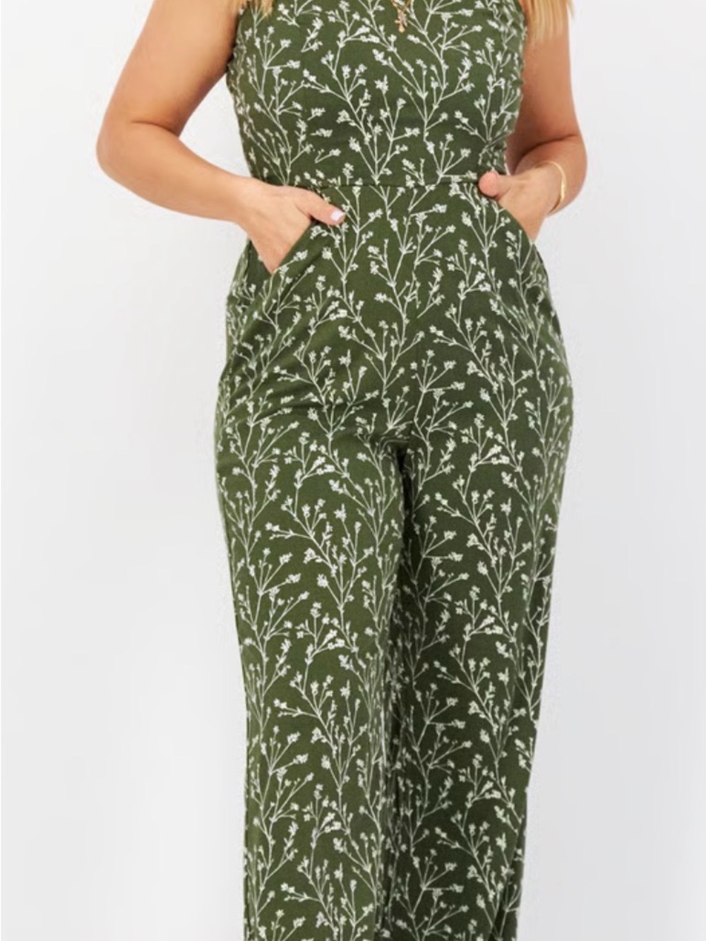 41 Hawthorn Olive Green Floral Wide-Leg Romper